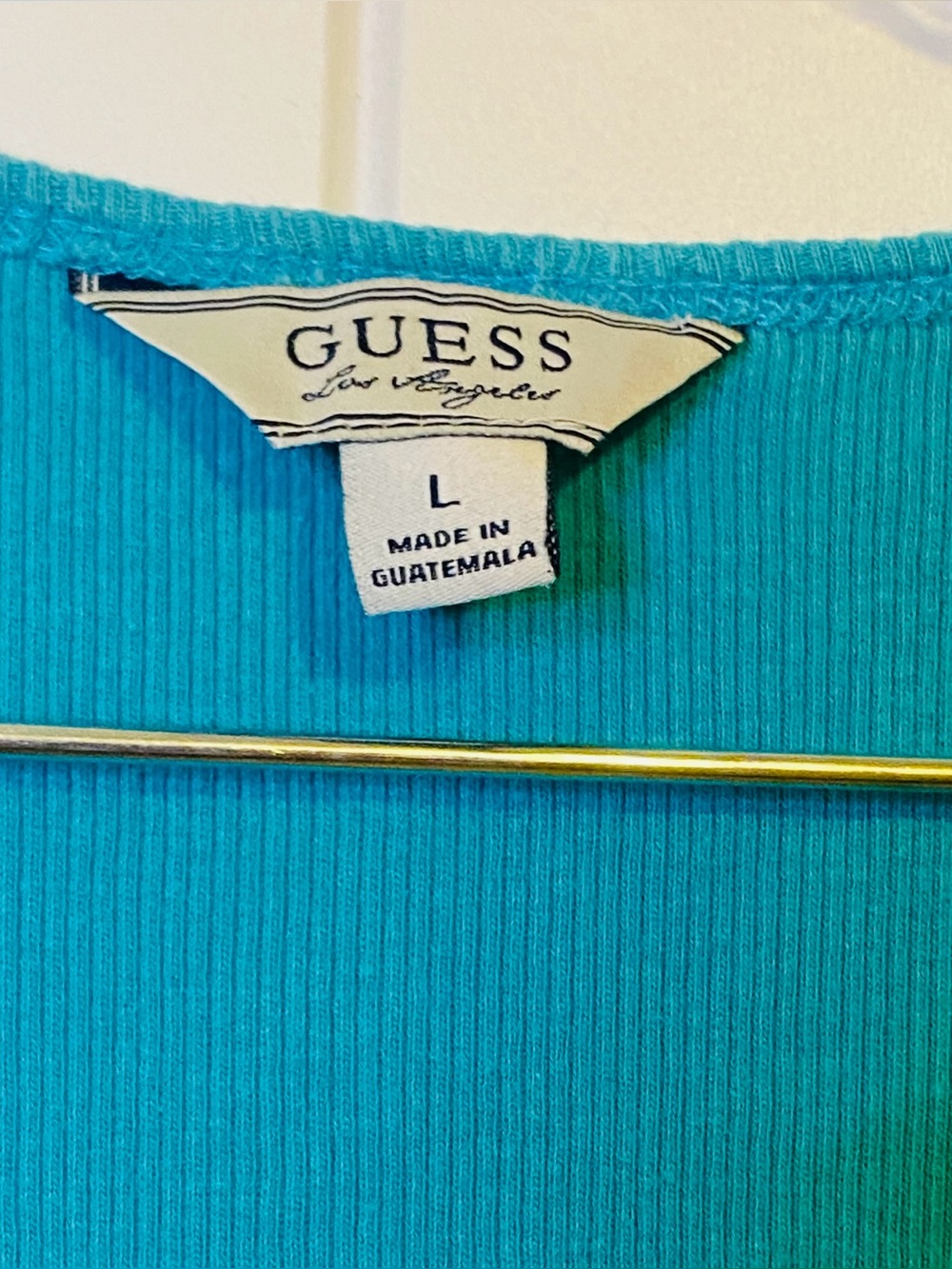 Guess Y2K Ribbed, Teal, and Rhinestone Script Tank Top - Picture 4 of 4
